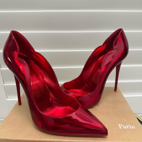 CHRISTIAN LOUBOUTIN Hot Chick 100 metallic patent red pumps 42 - Picture 3 of 12